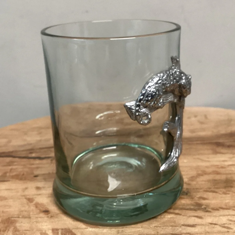⚫️ Vintage - Frankli Wild Pewter Leopard Whiskey Tumbler Glass - Rare